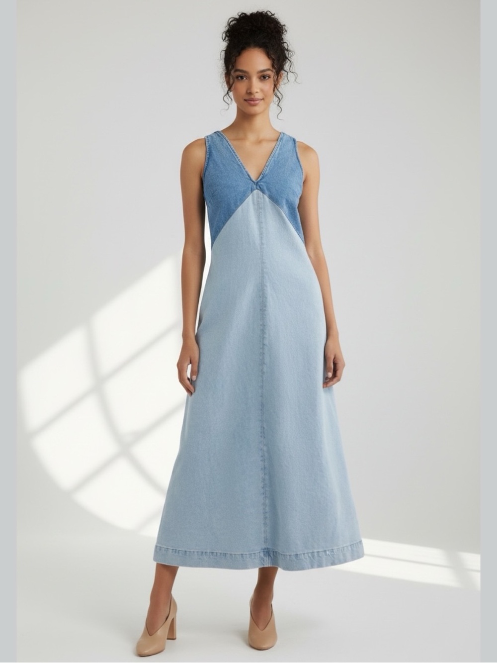 Torn by Ronny Kobo Azura Two-Tone Denim Midi Dress NWT - Picture 16 of 16